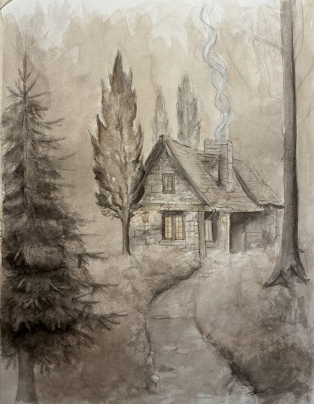 Illustration Hütte im Wald